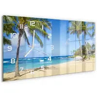 Tulup Wandklok - Tropisch strand Wandklok Glas Decoratie - 60x30 cm - Blauw Gekleurde Glazen Klok - Witte handen - Rechthoekige Klok - Klok Glas Met Opdruk - Moderne Wandklok Glas