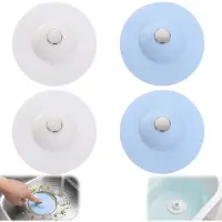 Markenlos Wasbakstopers - 4 stuks universele afvoerstoppers van siliconen met zeeffunctie - Geschikt voor keukenspoelen, badkuipen en douches - Blauw, wit