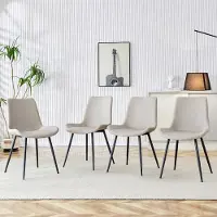 Ninkear Eetkamerstoel, set van 4, kunstleer, brede zitvlak, rugleuning, metalen poten (zwart, grijs)