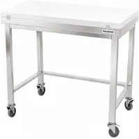 GOLDINOX Werkblad van roestvrij staal, 1200x700 mm, met wit snijblad en versteviging, voorzien van wielen. PREMIUM -