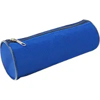 Merkloos Pennenzak rond 21 cm, robuust polyester, met rits, navy blauw, voor school