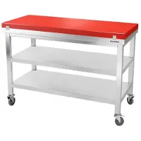 GOLDINOX Werkblad van roestvrij staal, 1500x600 mm, met rode snijplank en 2 wielen, PREMIUM -