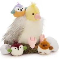Merkloos Papegaai knuffeldier XXL, 35 cm, met 3 baby's in vogelnest, pluche, voor kinderen