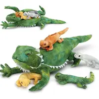 Merkloos Knuffeldier hagedis 67 cm, groen pluche dier met 4 baby's in de buik, voor kinderen