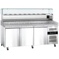 GOLDINOX Gekoelde pizzameubel Tropicalisée met 3 deuren en een vitrine voor ingrediënten (9x GN1/3) - PREMIUM -