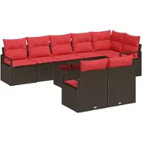 vidaXL Tuinset met 9 delen, bruin en rood, van polyrotan