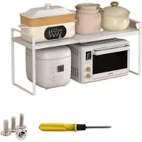 Merkloos Keukenopslag, uitbreidbaar, 35-65 x 27 x 25 cm - Keukenrek - Organizer - Uittrekbaar - Antislip - Veiligheidswaarschuwing - Opbergruimte