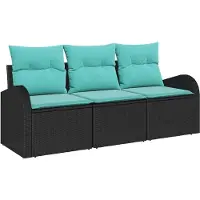 vidaXL Tuinbank Set 3 st Zwart en turkoois Poly rattan
