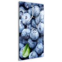 Tulup Wandklok - Bosbessen Wandklok Glas Decoratie - 30x60 cm - Blauw Gekleurde Glazen Klok - Witte handen - Rechthoekige Klok - Klok Glas Met Opdruk - Moderne Wandklok Glas