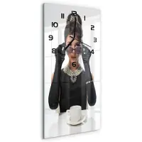 Tulup Wandklok - Vrouw met bril Glazen Klok Met Print - 30x60 cm - Zwart Wandklok Glas Met Motief - Zwarte handen - Rechthoekige Klok - Wandklok Glas Decoratie - Gekleurde Glazen Klok