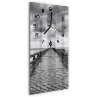 Tulup Wandklok - Vuurtoren Wandklok Glas Met Motief - 30x60 cm - Zwart-wit Decoratieve Glazen Klok - Zwarte handen - Rechthoekige Klok - Gekleurde Glazen Klok - Glazen Klok Met Print