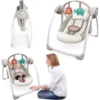 Unyqoos Elektrische babywieg, beige – Babywieg met speelboog, 6 snelheden, 2 hellingsstanden, opvouwbaar, timer en 6 melodieën, geruisarm
