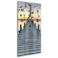 Tulup Wandklok - Houten brug Klok Glas Met Opdruk - 30x60 cm - Blauw Moderne Wandklok Glas - Zwarte handen - Rechthoekige Klok - Decoratieve Glazen Klok - Glazen Wandklok Design