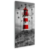 Tulup Wandklok - Vuurtoren Moderne Wandklok Glas - 30x60 cm - Rood Wandklok Glas Decoratie - Zwarte handen - Rechthoekige Klok - Glazen Wandklok Design - Klok Glas Met Opdruk