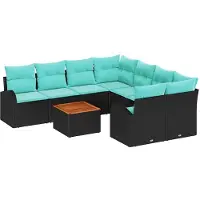 vidaXL Tuinset met 9 delen, zwart en turquoise, van polyrotan