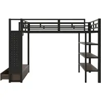 MODFU – Hoogslaper met Open Kledingkast – 140x200 cm – Pegboard & LED – Zwart