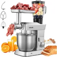 Vevor multifunctionele keukenmachine, elektrisch, 1300W, met roestvrijstalen kom (4,3 liter) en mengbeker (1,5 liter), deegmixer met 6+ snelheden, knedigarmen, garde en platte roerhaken