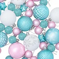 vidaXL Kerstballenset 88 st Turkoois, roze en wit Ø 6 cm Kunststof