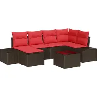 vidaXL Tuinbank Set 6 st Bruin en Rood poly rattan