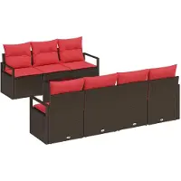 vidaXL Tuinset met 8 stukken, 7 zitplaatsen, beige en rood, van polyrotan
