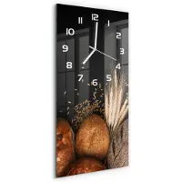 Tulup Wandklok - Brood en tarwe Gekleurde Glazen Klok - 30x60 cm - Bruin Glazen Klok Met Print - Witte handen - Rechthoekige Klok - Moderne Wandklok Glas - Wandklok Glas Decoratie