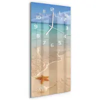 Tulup Wandklok - Zeesterren op het strand Moderne Wandklok Glas - 30x60 cm - Blauw Wandklok Glas Decoratie - Witte handen - Rechthoekige Klok - Glazen Wandklok Design - Klok Glas Met Opdruk