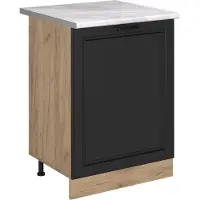 Vicco Keukenonderkast R-Line Antraciet landelijk/Goudkleurig Eiken 60 cm met 1 deur marmer werkblad, Model 72181