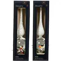 Christmas Decoration Glazen top voor de kerstboom, 31 cm, met sneeuw- en vogelmotief, 1 stuk, assorti. Wit