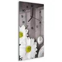 Tulup Wandklok - Gerbera bloem Wandklok Glas Met Motief - 30x60 cm - Wit Decoratieve Glazen Klok - Zwarte handen - Rechthoekige Klok - Gekleurde Glazen Klok - Glazen Klok Met Print