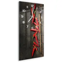 Tulup Wandklok - Chilipepers Klok Glas Met Opdruk - 30x60 cm - Rood Moderne Wandklok Glas - Witte handen - Rechthoekige Klok - Decoratieve Glazen Klok - Glazen Wandklok Design