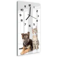Tulup Wandklok - Hond en kat Decoratieve Glazen Klok - 30x60 cm - Zwart Glazen Wandklok Design - Zwarte handen - Rechthoekige Klok - Glazen Klok Met Print - Wandklok Glas Met Motief