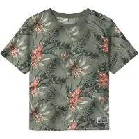 Name it KIDS gebloemde T-shirt groen Jongens Stretchkatoen Ronde hals Bloemen - maat 116