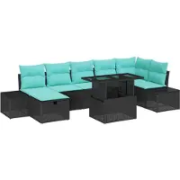 vidaXL Tuinset met 8 zitplaatsen, zwart, van polyrotan