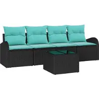 vidaXL Tuinset voor de tuin, 5-delig, 4 zitplaatsen, zwart en turquoise