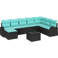 vidaXL Set van 9 tuinmeubels, zwart en turquoise, van polyrotan