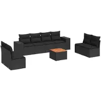 vidaXL 9-delige Loungeset met kussens poly rattan zwart