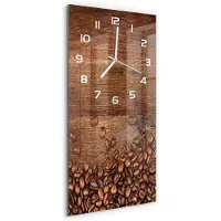 Tulup Wandklok - Koffiebonen Wandklok Glas Decoratie - 30x60 cm - Bruin Gekleurde Glazen Klok - Witte handen - Rechthoekige Klok - Klok Glas Met Opdruk - Moderne Wandklok Glas