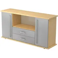 Hjh OFFICE PRO KAPA SB | Dressoir | met deuren + laden - Esdoorn/Zilver Sideboard Chrome metaal handgreep