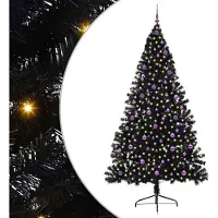 vidaXL Kunststof Voorverlichte Kerstboom met 300 LED Zwart 240 cm PVC