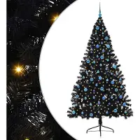 vidaXL Kunststof Voorverlichte Kerstboom met 300 LED Zwart 240 cm PVC