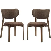 CALICOSY Stoelen set van 2, bruin stof met poten in notenhout-look h77 cm oslo