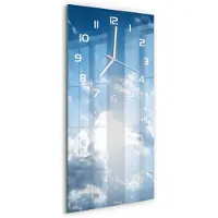 Tulup Wandklok - Wolken aan de hemel Decoratieve Glazen Klok - 30x60 cm - Blauw Glazen Wandklok Design - Witte handen - Rechthoekige Klok - Glazen Klok Met Print - Wandklok Glas Met Motief