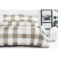 Padiro dekbedovertrek 225 x 225 cm - extra groot XXL - Katoensatijn - Taupe - Vichy-ruitpatroon - Met 2 kussenslopen 50 x 75 cm - 3-delig voor 2 personen