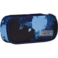 Seven Zeven etuis van het merk "Inky Shadow" voor schoolgebruik, rond, blauw, ovaal, met een binnenzak