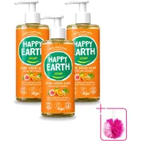 Happy Earth 3 x – Handzeep – 100% Natuurlijk Rose Petitgrain – 300 ml - Bulkverpakking - Natuurlijke handzeep - Douchemop - Vegan handzeep