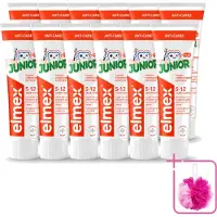 Elmex 12 x - Tandpasta - Junior - (5-12 jaar) - Tooth Strengthening- 75 ml - Bulkverpakking - Tandpasta voor kinderen - Douchemop - Gaatjesbestendige tandpasta