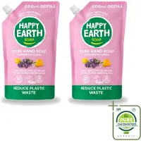 Happy Earth 2 x – Handzeep Navulling – 100% Natuurlijk Lavender Ylang – 600 ml - Grootverpakking - Vaatwasstrips - Natuurlijke Handzeep - Navulverpakking - Lavendel - Ylang - Vegan Handzeep