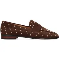 Manfield Donkerbruine suède loafers met studs | Maat 38