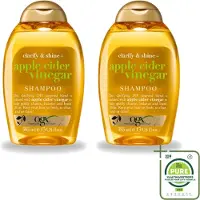 OGX 2 x - Apple Cider Vinegar - Shampoo - Clarify + Shine - 385 ml - Grootverpakking - Vaatwasstrips - Haartype - Glans - Zuiveren - Fris - Schone Hoofdhuid