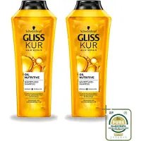 GLISS 2 x -Kur - Shampoo - Oil Nutritive - Voedende Shampoo - Voor Stroef & Gespannen Haar - 400 ml - Wasstrips - Stroef Haar - Gespannen Haar - Voedend Shampoo - Hydraterend Shampoo - Abrikozenpitolie